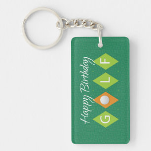 Golf Birthday Green Diamond Shapes Keychain