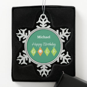 Golf Birthday Green Diamond Shapes Snowflake Pewter Christmas Ornament