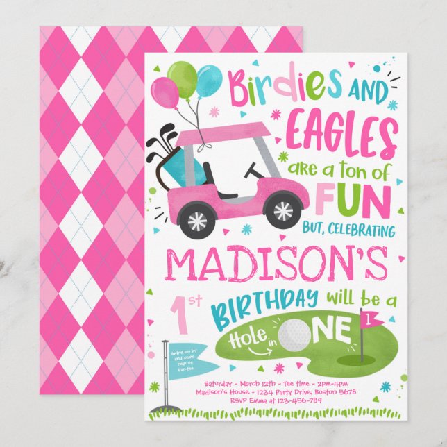 Golf Birthday Hole In One Golf 1st Birthday Party  Invitation (Front/Back)