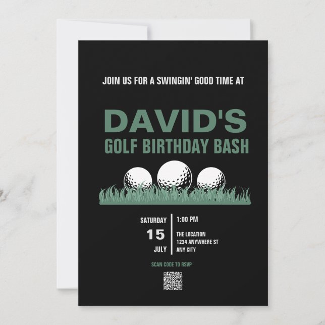 Golf Birthday Invitations with QR Code (Front)
