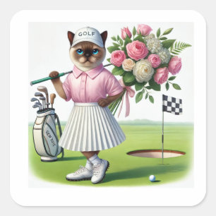 Golf Birthday Party for Cat Lover Golfer Square Sticker