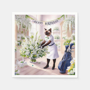 Golf Birthday Party for Cat Lovers with flowers Napkin