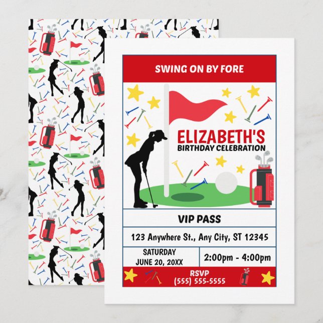 Golf Birthday Party Invitation (Women) (Front/Back)