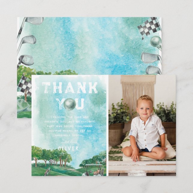Golf Birthday Party | Photo Thank You (Front/Back)