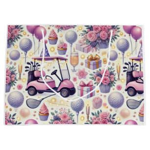 Golf Birthday Party Pink Themed for Girl Woman  Large Gift Bag