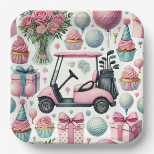 Golf Birthday Party Pink Themed for Girl Woman  Paper Plate