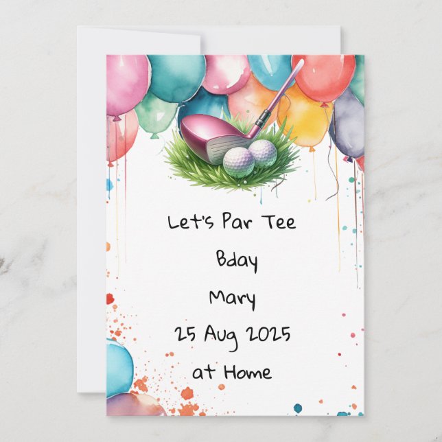 Golf Birthday Pink themed for Lady Golfer Invitation (Front)