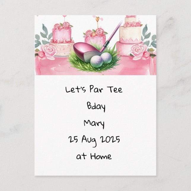 Golf Birthday Pink themed for Lady Golfer Postcard (Front)
