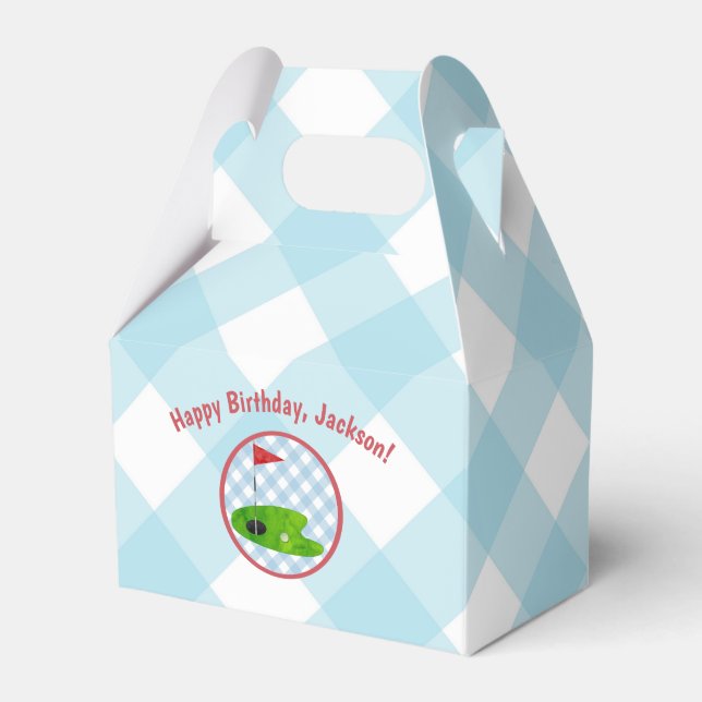 Golf Birthday Plaid Blue Gingham Country Club Favor Box (Front Side)