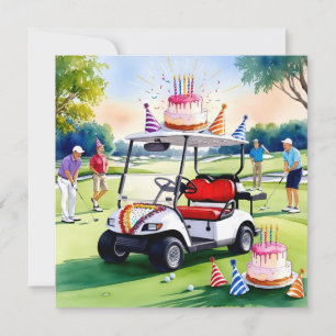 Golf Birthday Themed with golf cart and golfers Card