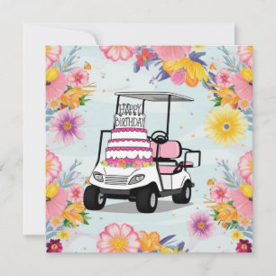 Golf Birthday Themed with golf cart for Golfer Card