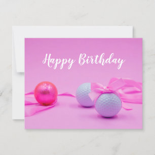 Golf birthday with golf ball and pink ribbon card