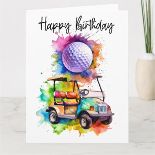 Golf Birthday with golf cart   watercolor Card
