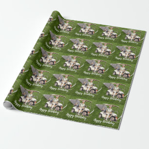 Golf birthday with golf cart wrapping paper