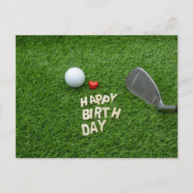 Golf birthday with love and golf ball & Sand wedge Postcard (Front)