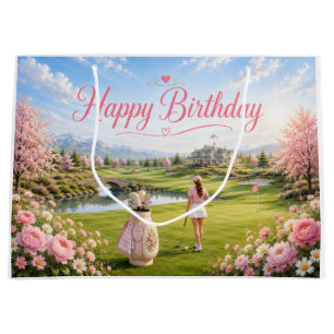 Golf Birthday Woman Golfer on Golf Course  Large Gift Bag