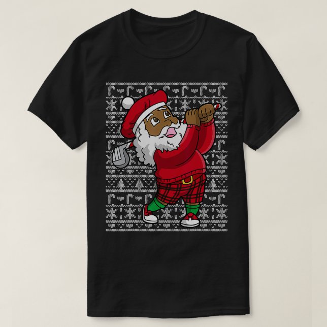 Golf Black African American Santa Claus Golfing Ch T-Shirt (Design Front)