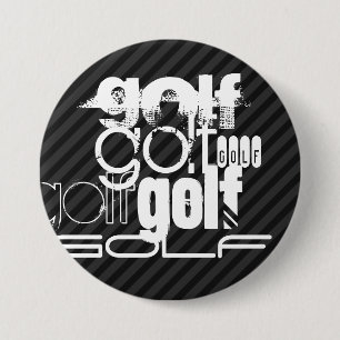 Golf; Black & Dark Grey Stripes 3 Inch Round Button