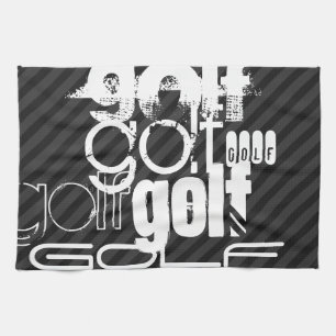 Golf; Black & Dark Grey Stripes Kitchen Towel