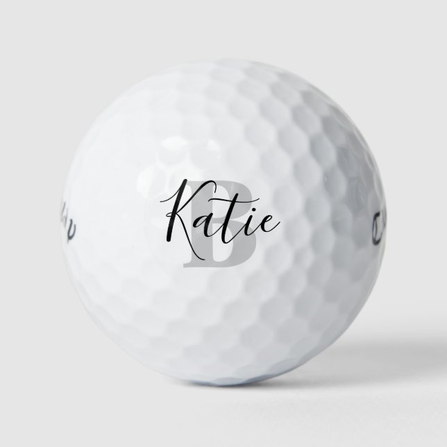 Golf black grey monogram name initial golf balls (Front)