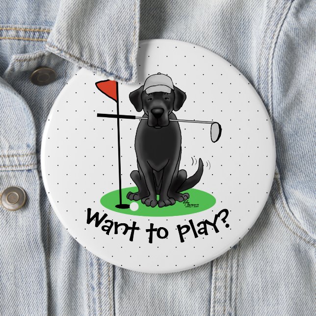 Golf Black Labrador Retriever Dog - Cute 6 Inch Round Button (In Situ)