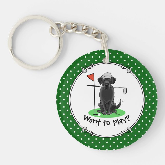 Golf Black Labrador Retriever Dog - Cute Keychain (Front)