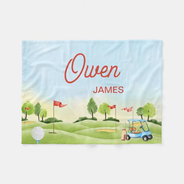 Golf Blanket, Golf Nursery Blanket, Personalized  Fleece Blanket (Front (Horizontal))