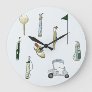 Golf blue and green watercolor large clock