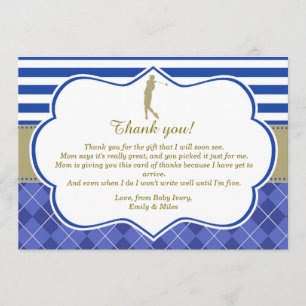 Golf Blue Gold Thank You Card Baby Shower