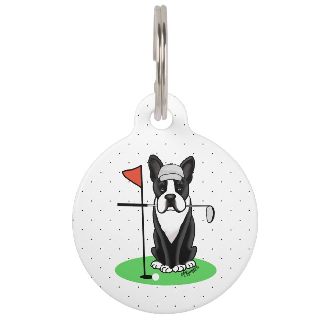 Golf Boston Terrier (black) Cute Dog Pet Tag (Front)
