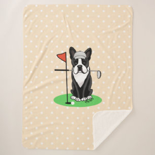 Golf Boston Terrier (black) Cute Dog Sherpa Blanket