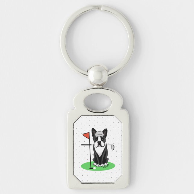 Golf Boston Terrier Dog (black) Cute Keychain (Front)