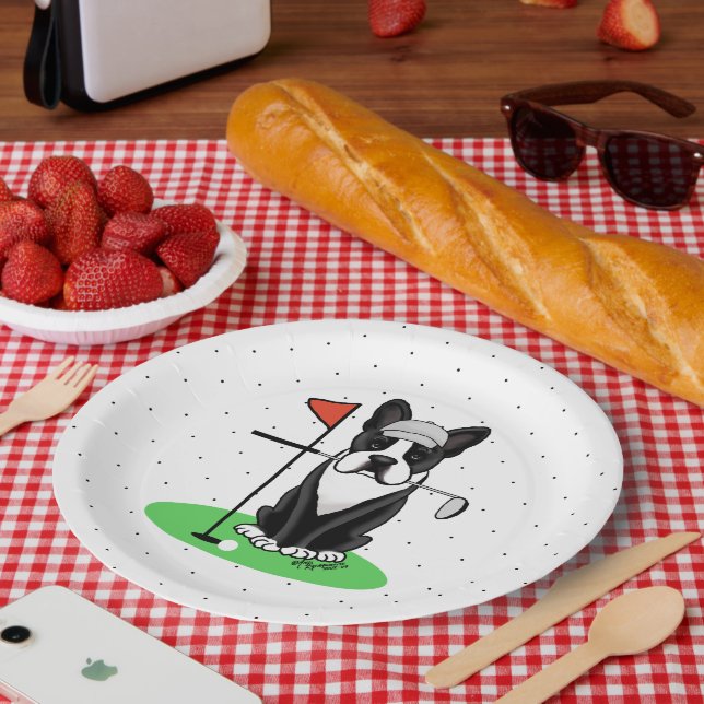 Golf Boston Terrier Dog (black) Cute Paper Plate (Picnic)