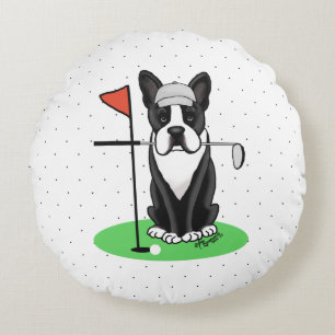Golf Boston Terrier Dog (black) Cute Round Pillow