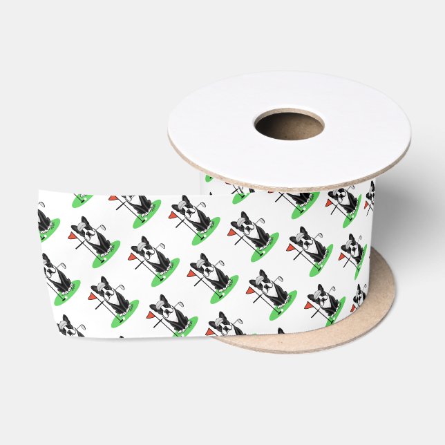 Golf Boston Terrier Dog (black) Cute Satin Ribbon (Spool)