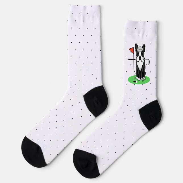 Golf Boston Terrier Dog (black) Cute Socks (Left)