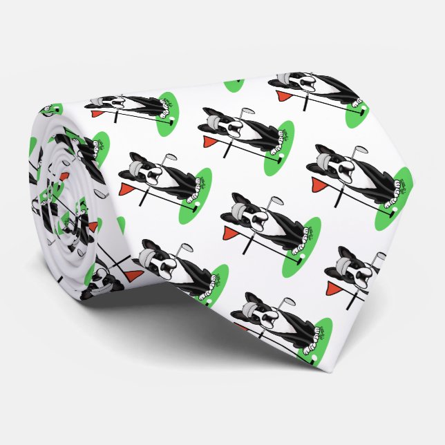 Golf Boston Terrier Dog (black) Cute Tie (Rolled)