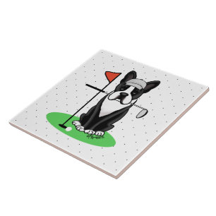 Golf Boston Terrier Dog (black) Cute Tile