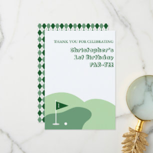 Golf Boy 1st Birthday Thank You Card