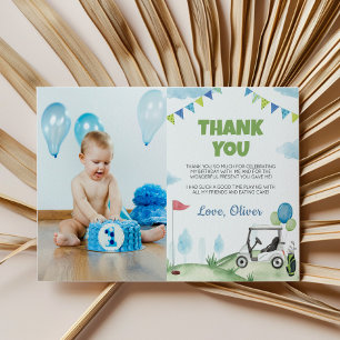 Golf Boy Birthday Photo Thank You Card