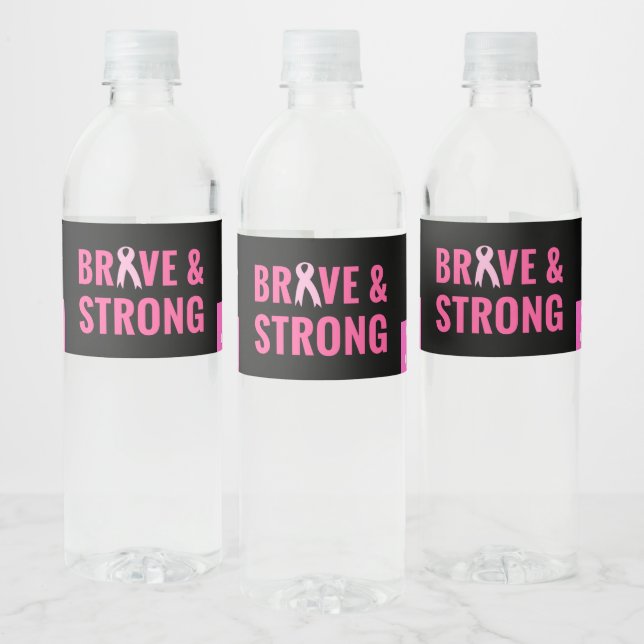 Golf Brave Strong Breast Cancer Awareness Pink Water Bottle Label (Bottles)