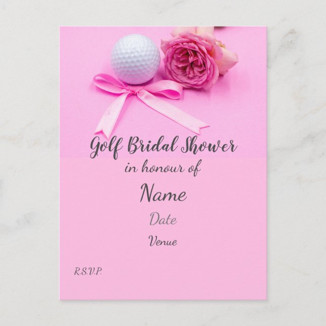 Golf Bridal Shower with golf ball and pink roses Postcard (Front)