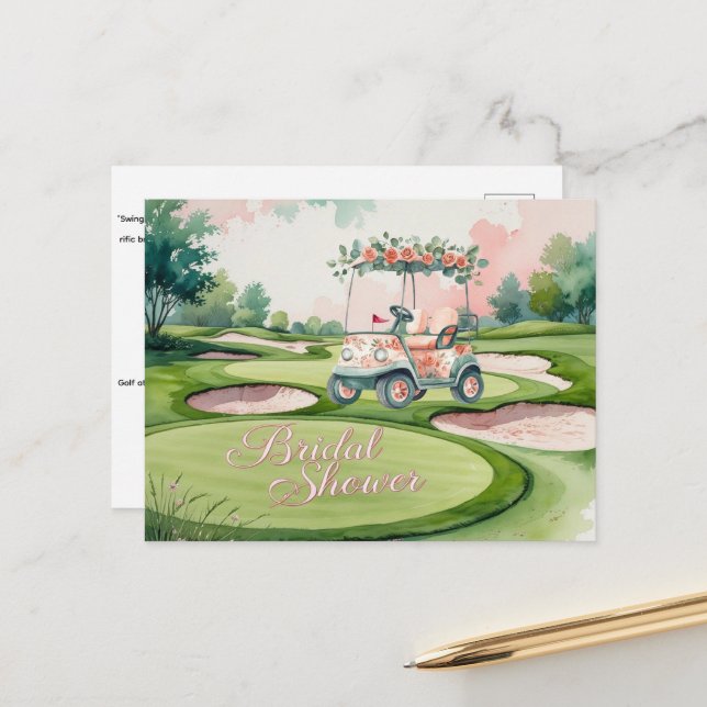 Golf Bridal Shower with golf cart for Bride Golfer Postcard (Front/Back In Situ)