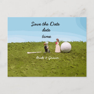 Golf bride and groom with golf ball tee Wedding Postcard