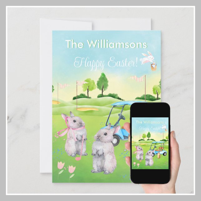 Golf Bunnies Charming Happy Easter  Holiday Card (Creator Uploaded)