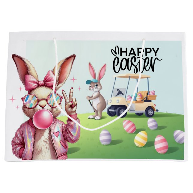 Golf Bunny Ribbit Golfer for Easter Large Gift Bag (Front)