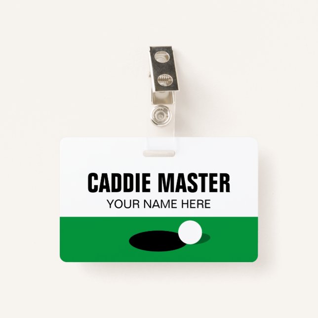 Golf Caddie Master reversible clip on name badge (Front with Clip)
