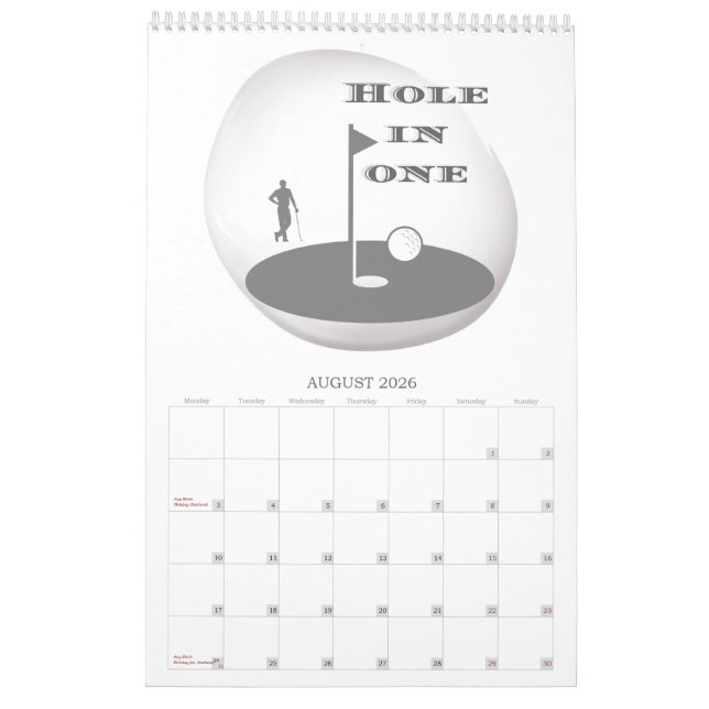 Golf Calendar (Aug 2026)