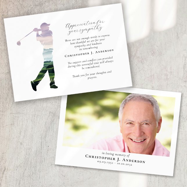 Golf Calligraphy Sympathy Photo Funeral Thank You Card (Creator Uploaded)