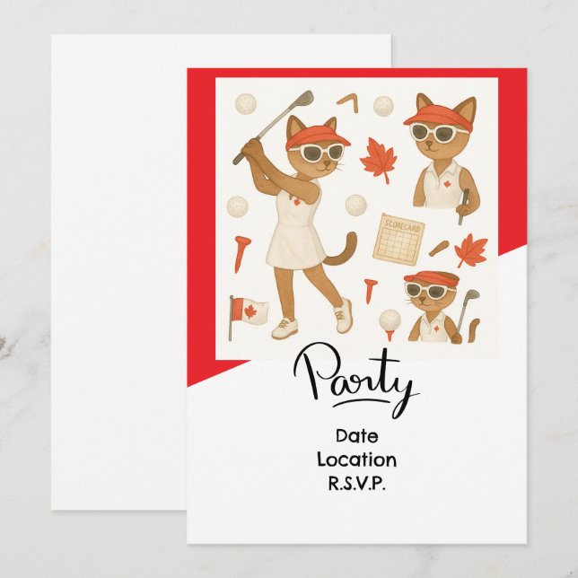 Golf Canada Day Golf Gear for Cat Lovers Invitation (Front/Back)